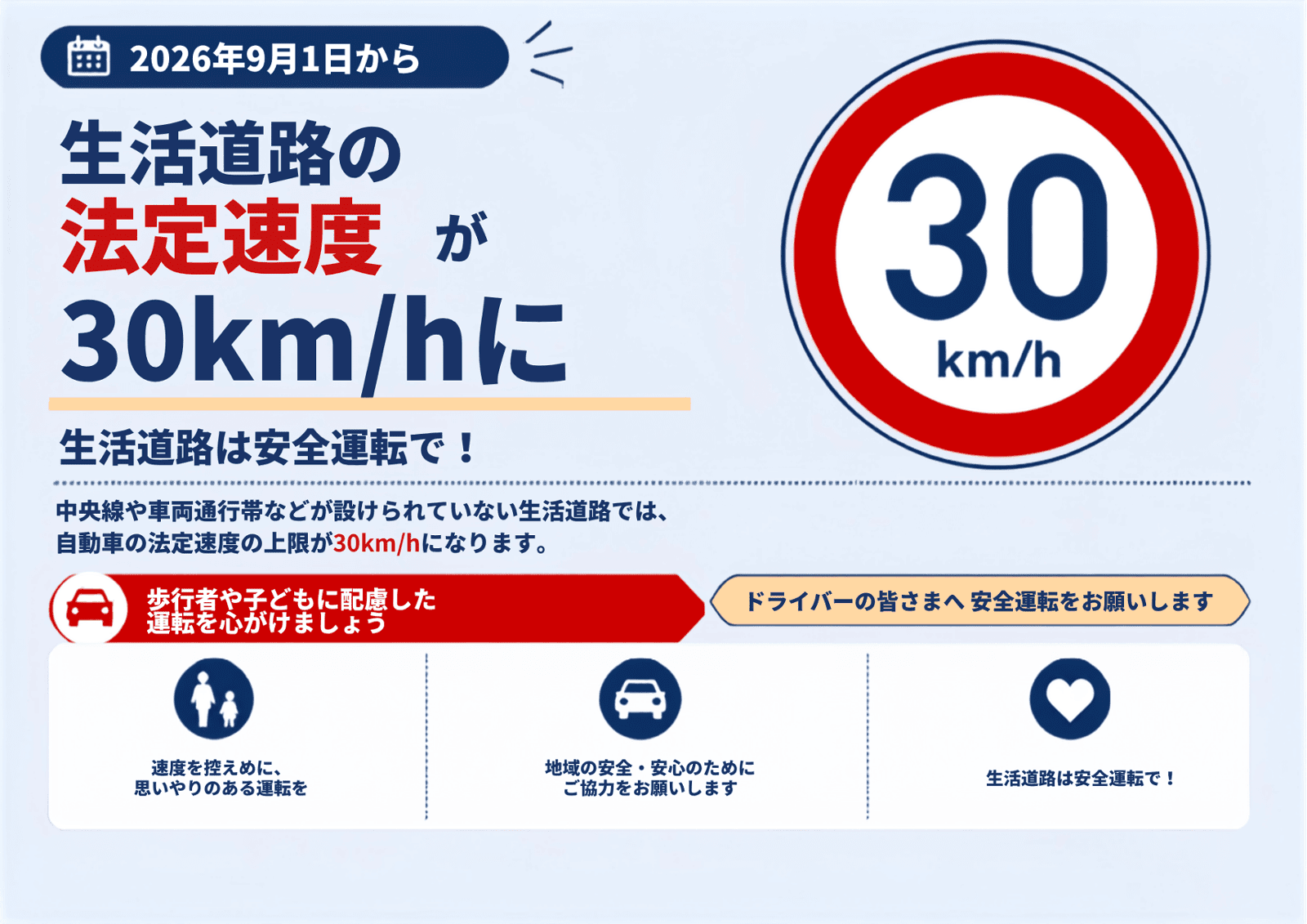知らないと違反！？生活道路の法定速度が30km/hに